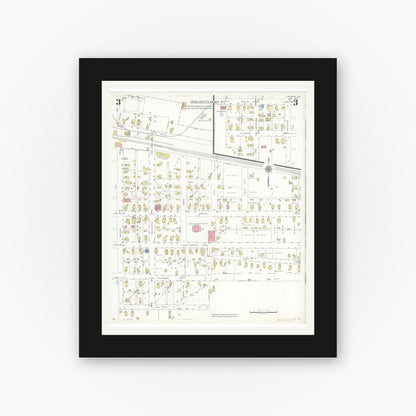 Old map wall art mockup — black gallery frame with white mat — Sanborn Fire Insurance Map from Converse, Miami County, Indiana (1938), Sheet #0003