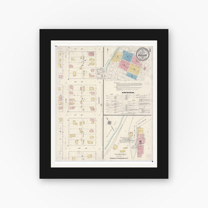 Old map wall art mockup — black gallery frame with white mat — Sanborn Fire Insurance Map from Warsaw, Hancock County, Illinois (1912), Sheet #0001