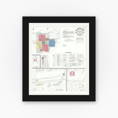 Old map wall art mockup — black gallery frame with white mat — Sanborn Fire Insurance Map from Rosenberg, Fort Bend County, Texas (1942), Sheet #0001