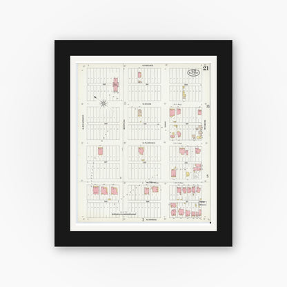 Old map wall art mockup — black gallery frame with white mat — Sanborn Fire Insurance Map from El Paso, El Paso County, Texas (1898), Sheet #0021