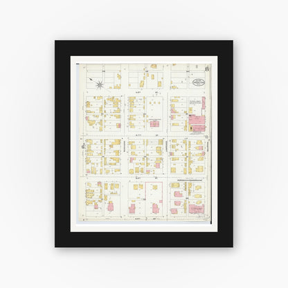 Old map wall art mockup — black gallery frame with white mat — Sanborn Fire Insurance Map from Ironton, Lawrence County, Ohio (1904), Sheet #0008