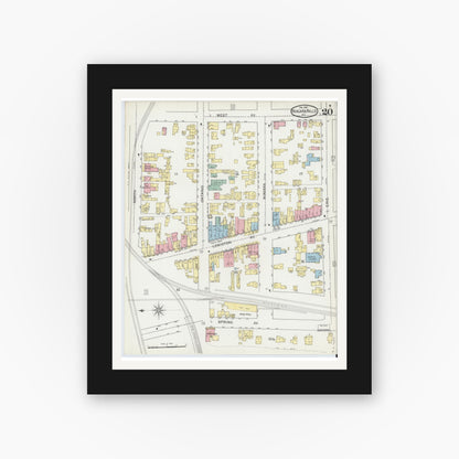 Old map wall art mockup — black gallery frame with white mat — Sanborn Fire Insurance Map from Niagara Falls, Niagara County, New York (1892), Sheet #0020