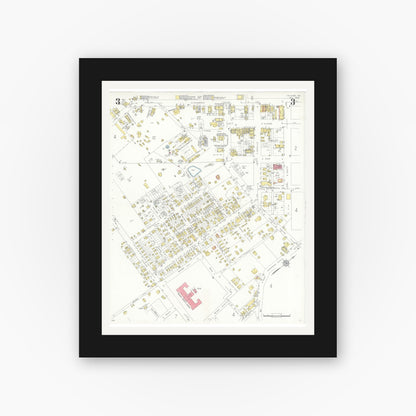 Old map wall art mockup — black gallery frame with white mat — Sanborn Fire Insurance Map from Kilgore, Gregg County, Texas (1936), Sheet #0003