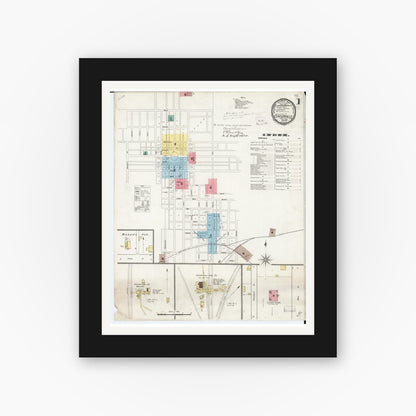 Old map wall art mockup — black gallery frame with white mat — Sanborn Fire Insurance Map from Centerville, Appanoose County, Iowa (1893) â€” Complete Set