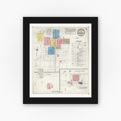 Old map wall art mockup — black gallery frame with white mat — Sanborn Fire Insurance Map from Carbondale, Jackson County, Illinois (1913), Sheet #0001