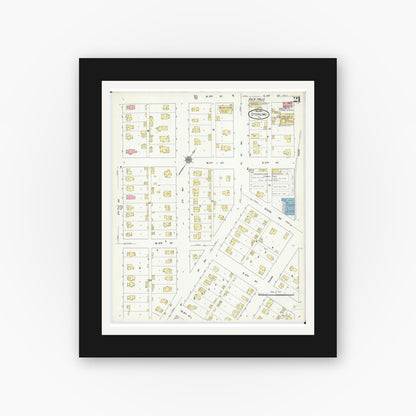 Old map wall art mockup — black gallery frame with white mat — Sanborn Fire Insurance Map from Sterling, Whiteside County, Illinois (1910), Sheet #0021