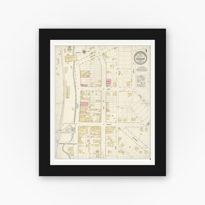 Old map wall art mockup — black gallery frame with white mat — Sanborn Fire Insurance Map from Coeburn, Wise County, Virginia (1913), Sheet #0001