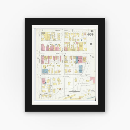 Old map wall art mockup — black gallery frame with white mat — Sanborn Fire Insurance Map from Appleton, Outagamie County, Wisconsin (1911), Sheet #0025