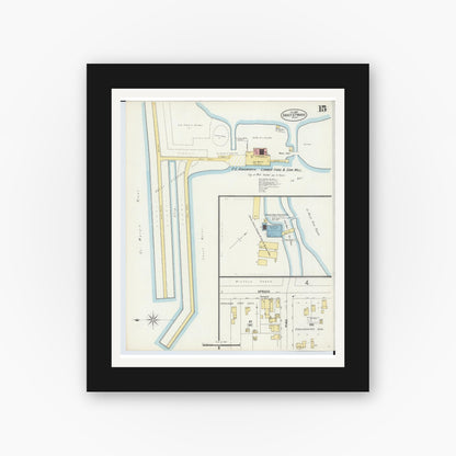 Old map wall art mockup — black gallery frame with white mat — Sanborn Fire Insurance Map from Sault Sainte Marie, Chippewa County, Michigan (1897), Sheet #0015