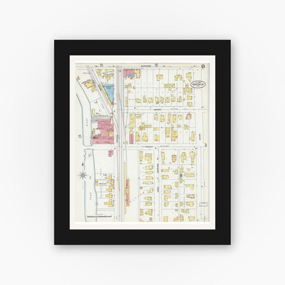 Old map wall art mockup — black gallery frame with white mat — Sanborn Fire Insurance Map from Fond du Lac, Fond du Lac County, Wisconsin (1898), Sheet #0009