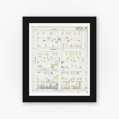 Old map wall art mockup — black gallery frame with white mat — Sanborn Fire Insurance Map from Kankakee, Kankakee County, Illinois (1887), Sheet #0003