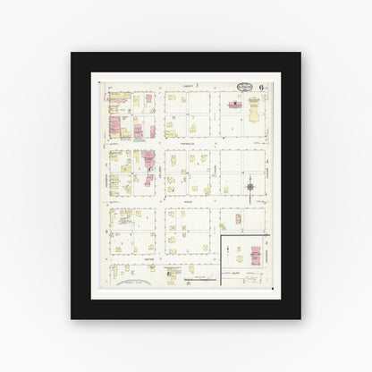 Old map wall art mockup — black gallery frame with white mat — Sanborn Fire Insurance Map from Glencoe, Mcleod County, Minnesota (1914), Sheet #0006