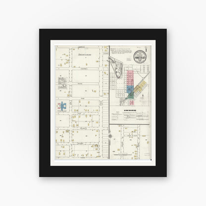 Old map wall art mockup — black gallery frame with white mat — Sanborn Fire Insurance Map from Holmestead, Dade County, Florida (1920) - Complete Map Set