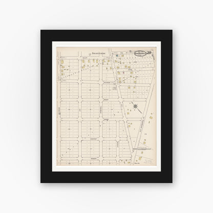Old map wall art mockup — black gallery frame with white mat — Sanborn Fire Insurance Map from New Braunfels, Comal County, Texas (1922), Sheet #0020