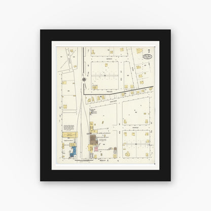 Old map wall art mockup — black gallery frame with white mat — Sanborn Fire Insurance Map from Celina, Collin County, Texas (1920), Sheet #0007