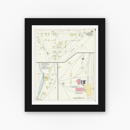 Old map wall art mockup — black gallery frame with white mat — Sanborn Fire Insurance Map from Covington, Independent Cities, Virginia (1913), Sheet #0014