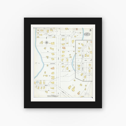 Old map wall art mockup — black gallery frame with white mat — Sanborn Fire Insurance Map from Albert Lea, Freeborn County, Minnesota (1905), Sheet #0005