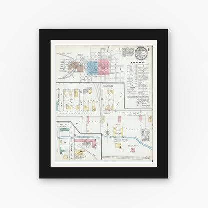 Old map wall art mockup — black gallery frame with white mat — Sanborn Fire Insurance Map from Washington, Daviess County, Indiana (1892) - Complete Map Set
