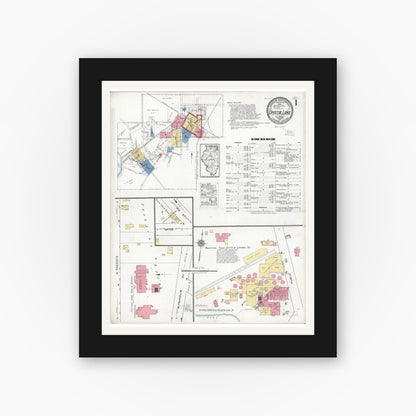 Old map wall art mockup — black gallery frame with white mat — Sanborn Fire Insurance Map from Crystal Lake, McHenry County, Illinois (1921), Sheet #0001