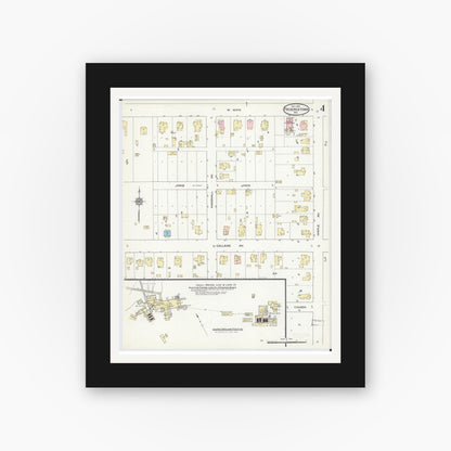 Old map wall art mockup — black gallery frame with white mat — Sanborn Fire Insurance Map from Fredericktown, Madison County, Missouri (1914), Sheet #0004
