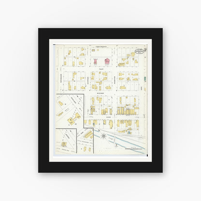 Old map wall art mockup — black gallery frame with white mat — Sanborn Fire Insurance Map from Ontonagon, Ontonagon County, Michigan (1908), Sheet #0002