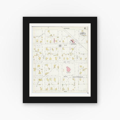 Old map wall art mockup — black gallery frame with white mat — Sanborn Fire Insurance Map from Farmer City, De Witt County, Illinois (1898), Sheet #0004