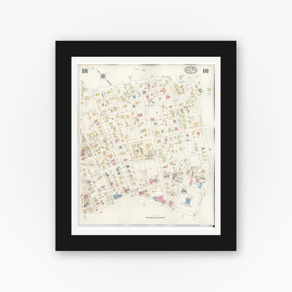Old map wall art mockup — black gallery frame with white mat — Sanborn Fire Insurance Map from Del Rio, Val Verde County, Texas (1948), Sheet #0018