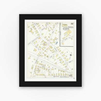 Old map wall art mockup — black gallery frame with white mat — Sanborn Fire Insurance Map from Gloucester, Essex County, Massachusetts (1909), Sheet #0032