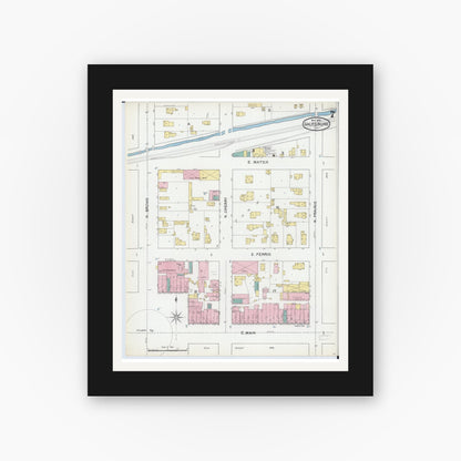 Old map wall art mockup — black gallery frame with white mat — Sanborn Fire Insurance Map from Galesburg, Knox County, Illinois (1892), Sheet #0007