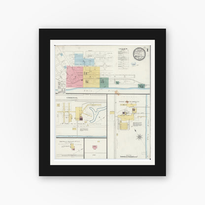 Old map wall art mockup — black gallery frame with white mat — Sanborn Fire Insurance Map from Mound City, Pulaski County, Illinois (1894) - Complete Map Set