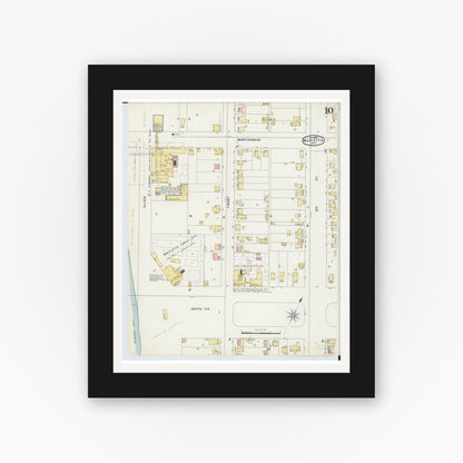 Old map wall art mockup — black gallery frame with white mat — Sanborn Fire Insurance Map from Marietta, Washington County, Ohio (1896), Sheet #0010