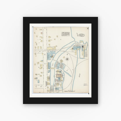 Old map wall art mockup — black gallery frame with white mat — Sanborn Fire Insurance Map from Beloit, Rock County, Wisconsin (1884), Sheet #0004