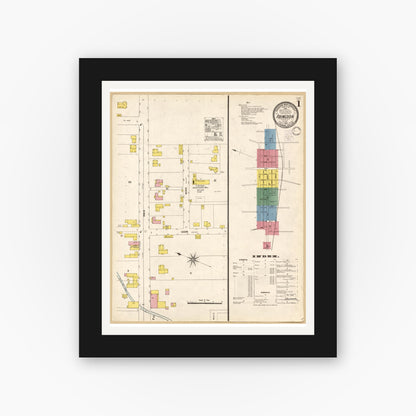 Old map wall art mockup — black gallery frame with white mat — Sanborn Fire Insurance Map from Abingdon, Washington County, Virginia (1902), Sheet #0001