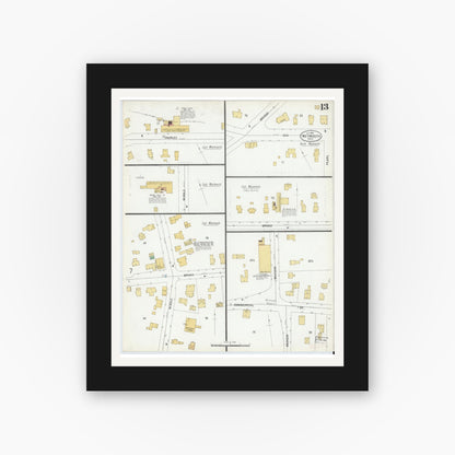 Old map wall art mockup — black gallery frame with white mat — Sanborn Fire Insurance Map from Weymouth, Norfolk County, Massachusetts (1899), Sheet #0013