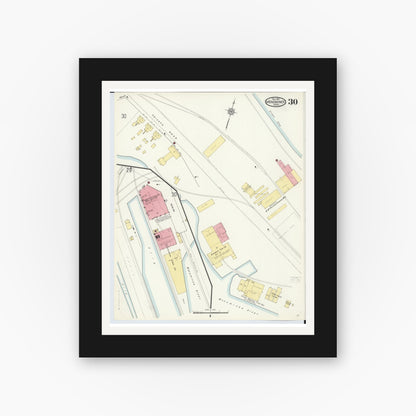 Old map wall art mockup — black gallery frame with white mat — Sanborn Fire Insurance Map from Menominee, Menominee County, Michigan (1913), Sheet #0030