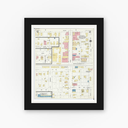 Old map wall art mockup — black gallery frame with white mat — Sanborn Fire Insurance Map from Scottville, Mason County, Michigan (1924), Sheet #0002