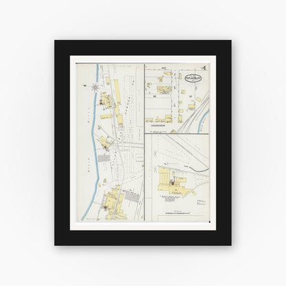 Old map wall art mockup — black gallery frame with white mat — Sanborn Fire Insurance Map from Poplar Bluff, Butler County, Missouri (1892), Sheet #0004