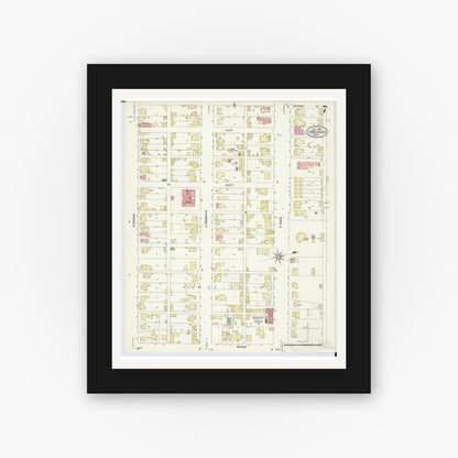 Old map wall art mockup — black gallery frame with white mat — Sanborn Fire Insurance Map from Circleville, Pickaway County, Ohio (1907), Sheet #0007