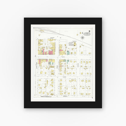 Old map wall art mockup — black gallery frame with white mat — Sanborn Fire Insurance Map from Reinbeck, Grundy County, Iowa (1900), Sheet #0003