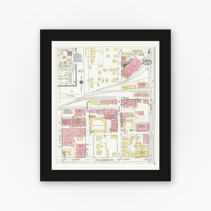 Old map wall art mockup — black gallery frame with white mat — Sanborn Fire Insurance Map from Tyler, Smith County, Texas (1919), Sheet #0004