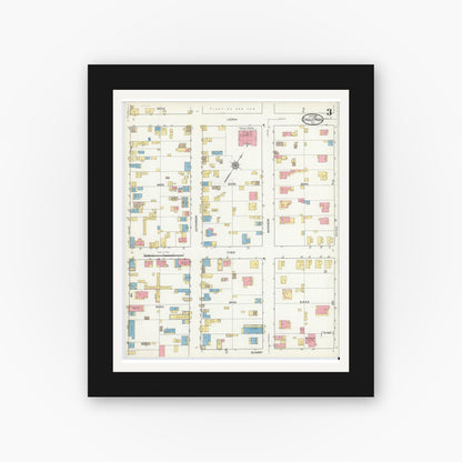 Old map wall art mockup — black gallery frame with white mat — Sanborn Fire Insurance Map from Eagle Pass, Maverick County, Texas (1916), Sheet #0003