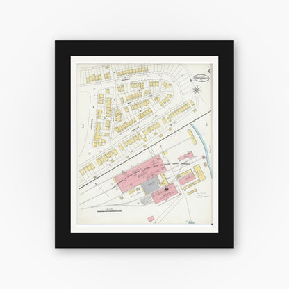 Old map wall art mockup — black gallery frame with white mat — Sanborn Fire Insurance Map from Vandergrift, Westmoreland County, Pennsylvania (1903), Sheet #0004