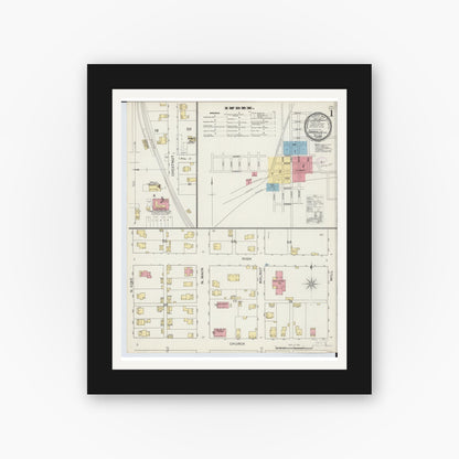 Old map wall art mockup — black gallery frame with white mat — Sanborn Fire Insurance Map from Orrville, Wayne County, Ohio (1893) - Complete Map Set