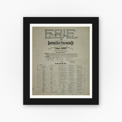 Old map wall art mockup — black gallery frame with white mat — Sanborn Fire Insurance Map from Erie, Erie County, Pennsylvania (1888), Sheet #0001