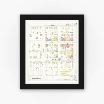 Old map wall art mockup — black gallery frame with white mat — Sanborn Fire Insurance Map from Avoca, Pottawattamie County, Iowa (1899), Sheet #0003