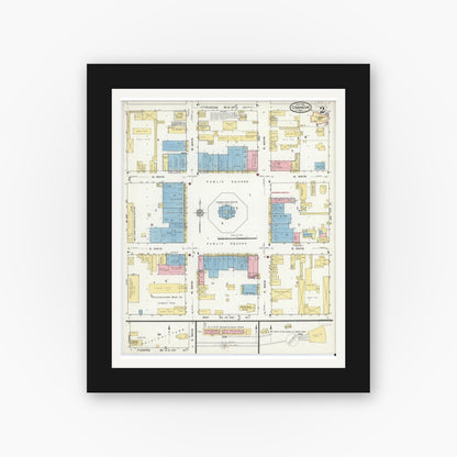 Old map wall art mockup — black gallery frame with white mat — Sanborn Fire Insurance Map from Comanche, Comanche County, Texas (1915), Sheet #0002