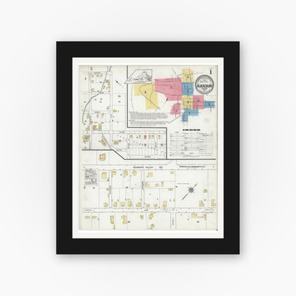 Old map wall art mockup — black gallery frame with white mat — Sanborn Fire Insurance Map from Blacksburg, Montgomery County, Virginia (1921) - Complete Map Set