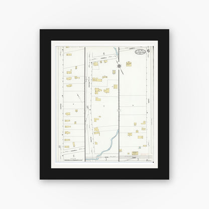 Old map wall art mockup — black gallery frame with white mat — Sanborn Fire Insurance Map from Cleveland, Oswego County, New York (1912), Sheet #0006