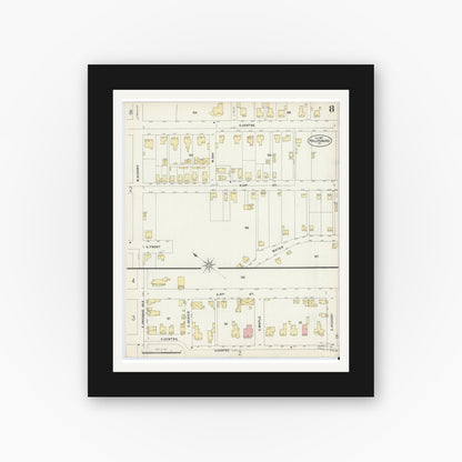 Old map wall art mockup — black gallery frame with white mat — Sanborn Fire Insurance Map from Philipsburg, Centre County, Pennsylvania (1897), Sheet #0008