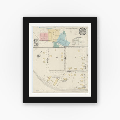 Old map wall art mockup — black gallery frame with white mat — Sanborn Fire Insurance Map from Sidney, Delaware County, New York (1891), Sheet #0001